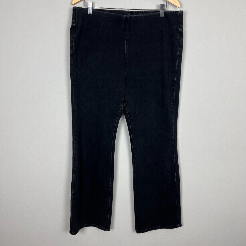 Soft Surroundings Jeans Women Large Black Charcoal Bootcut Pull On Stretch Denim